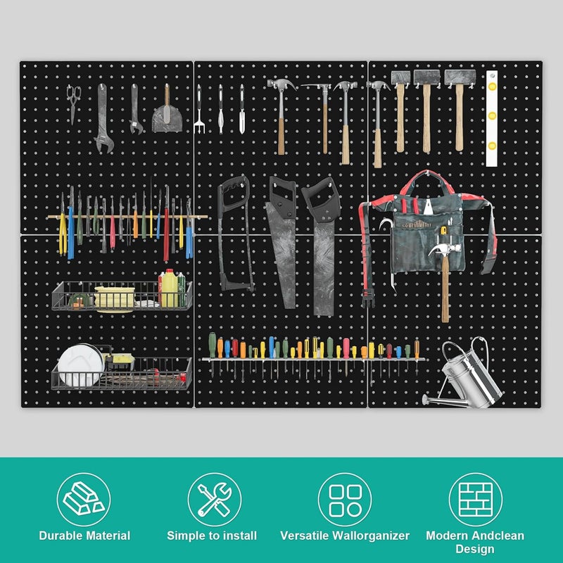 Hogurity Pegboard, 4 PCS 16”×16” Large Heavy Duty Metal Pegboard Panels with Frame Black Peg Board Display Peg Boards for Walls, Display, Garage Tool Storage, Office Organization, Craft Room, Kitchen - Image 5